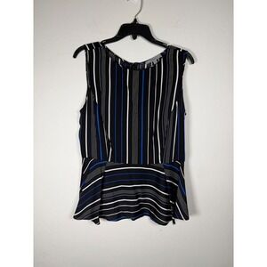 Classiques Entier Silk Striped‎ Peplum Top Womens Medium Black Blue White